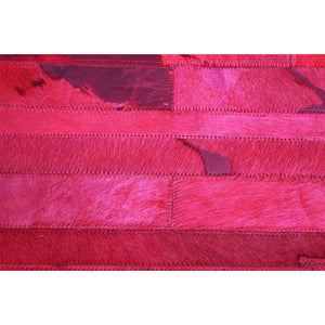 Patchwork Stripe Patterned Hide Rug - Bright Red