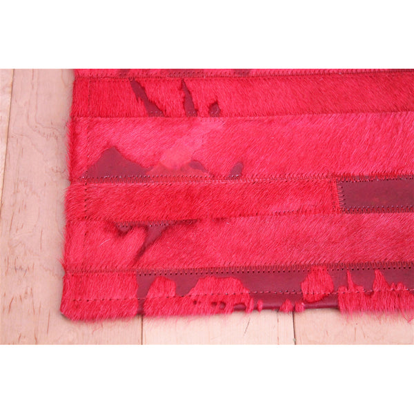 Patchwork Stripe Patterned Hide Rug - Bright Red - Scenario Home