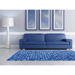 Blue Discs Patchwork Hide Rug