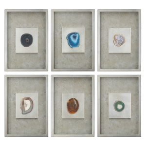 Agate Stone Silver Wall Art S/6