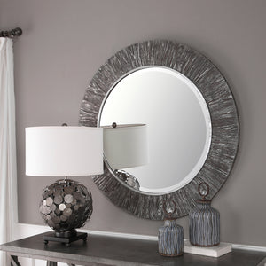 Wenton Round Aged Wood Mirror