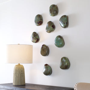 Pebbles Aqua Wood Wall Decor, S/9