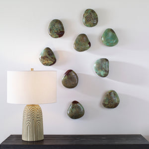 Pebbles Aqua Wood Wall Decor, S/9