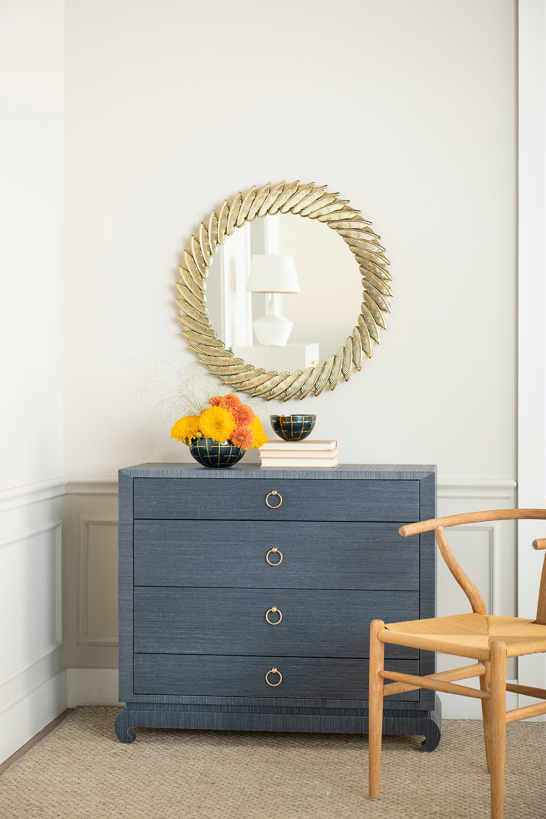 Large 4-Drawer Lacquered Grasscloth Side Table – Navy Blue | Ming Coll