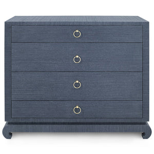 Large 4-Drawer Lacquered Grasscloth Side Table – Navy Blue | Ming Collection | Villa & House