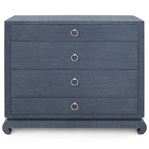Large 4-Drawer Lacquered Grasscloth Side Table – Navy Blue | Ming Collection | Villa & House
