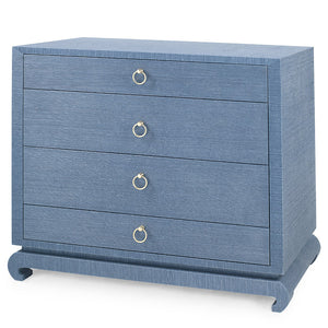 Large 4-Drawer Lacquered Grasscloth Side Table – Navy Blue | Ming Collection | Villa & House