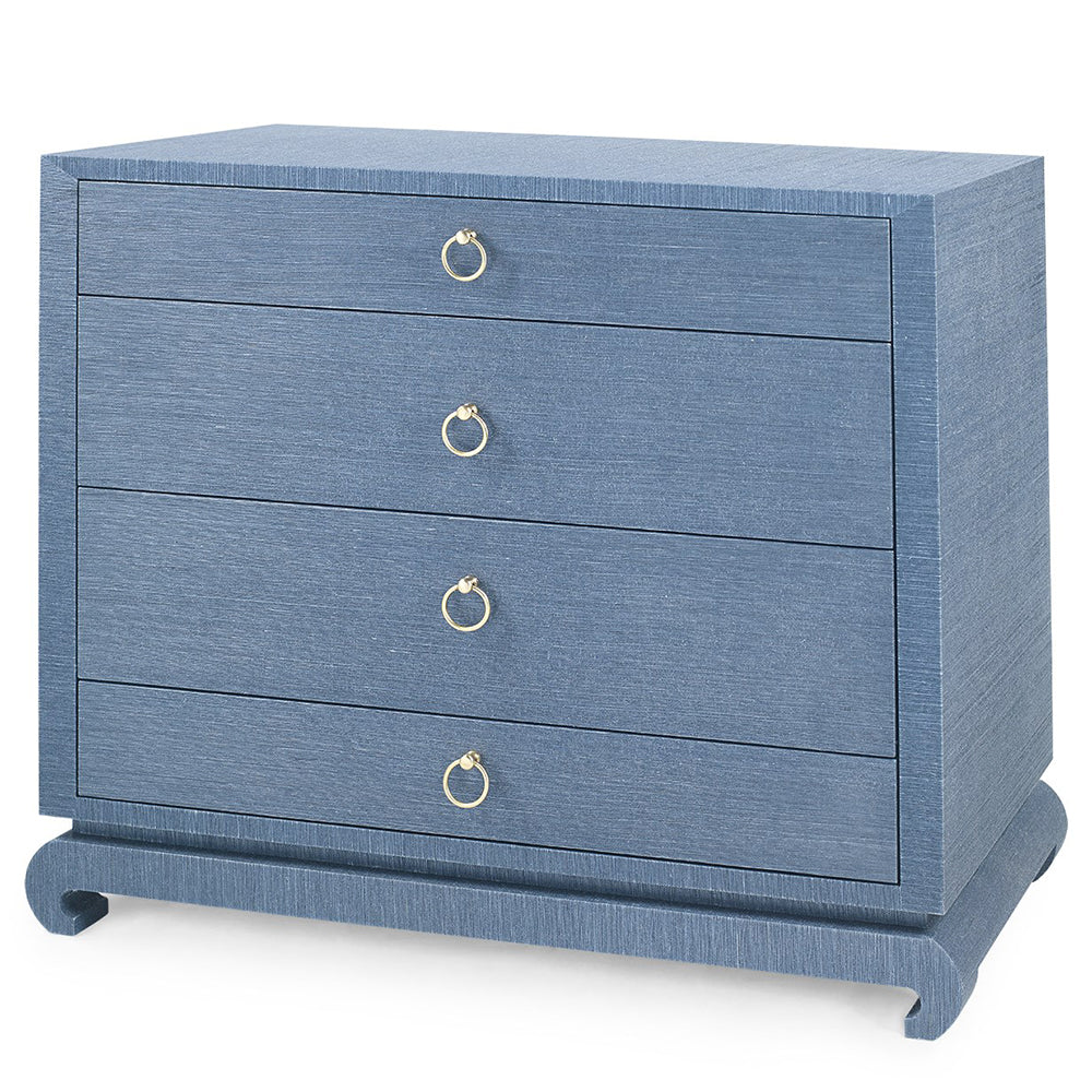 Large 4-Drawer Lacquered Grasscloth Side Table – Navy Blue | Ming Collection | Villa & House