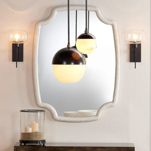Metro Pendant - Faux White Alabaster and Oil Rubbed Bronze w/ Antique Brass Accents