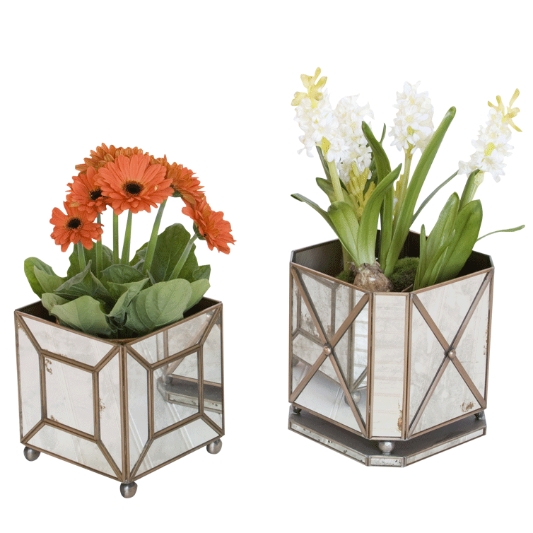 mirrored plant pot Worlds Away Small Antique Mirror Planter