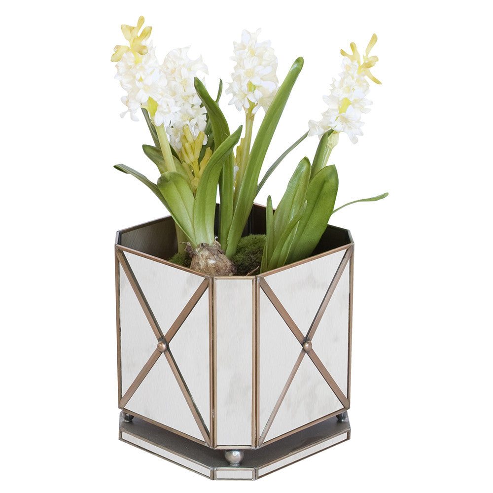 mirrored plant pots Worlds Away Regency Antique Mirror Planter with Metal Edging