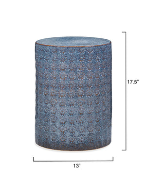 Wildflower Patterned Ceramic Accent Table – Dark Blue & Grey