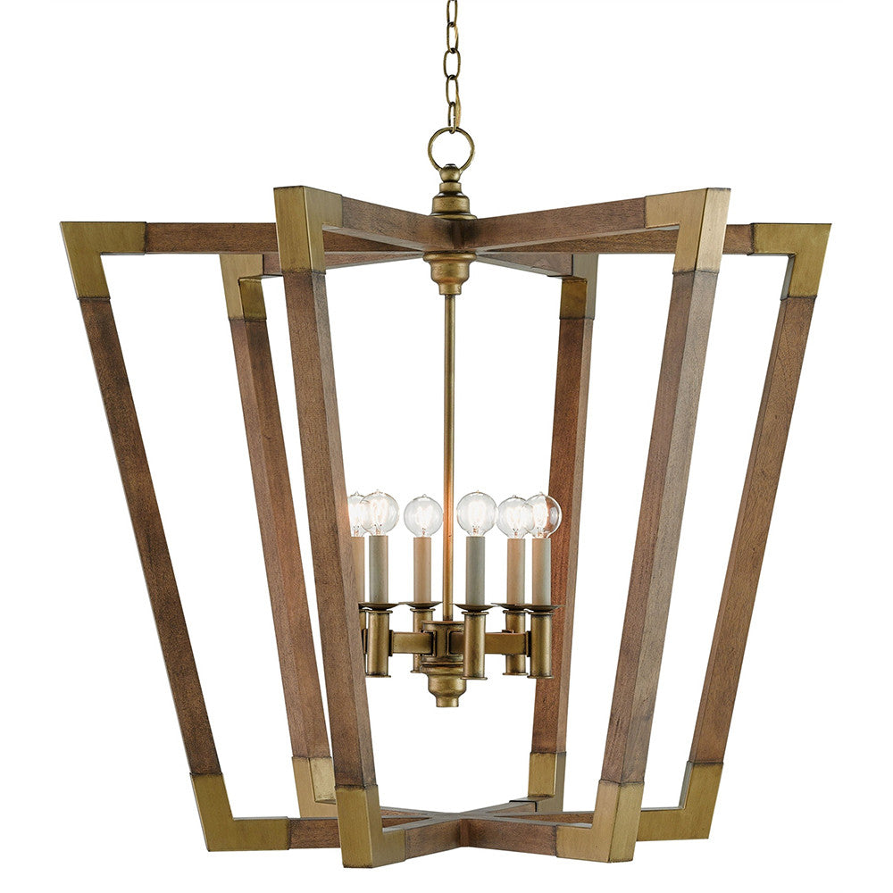 Currey and Company Mid Century Chandelier – Wood & Brass