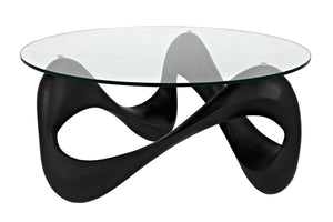 Orion Coffee Table, Black Resin Cement with Glass