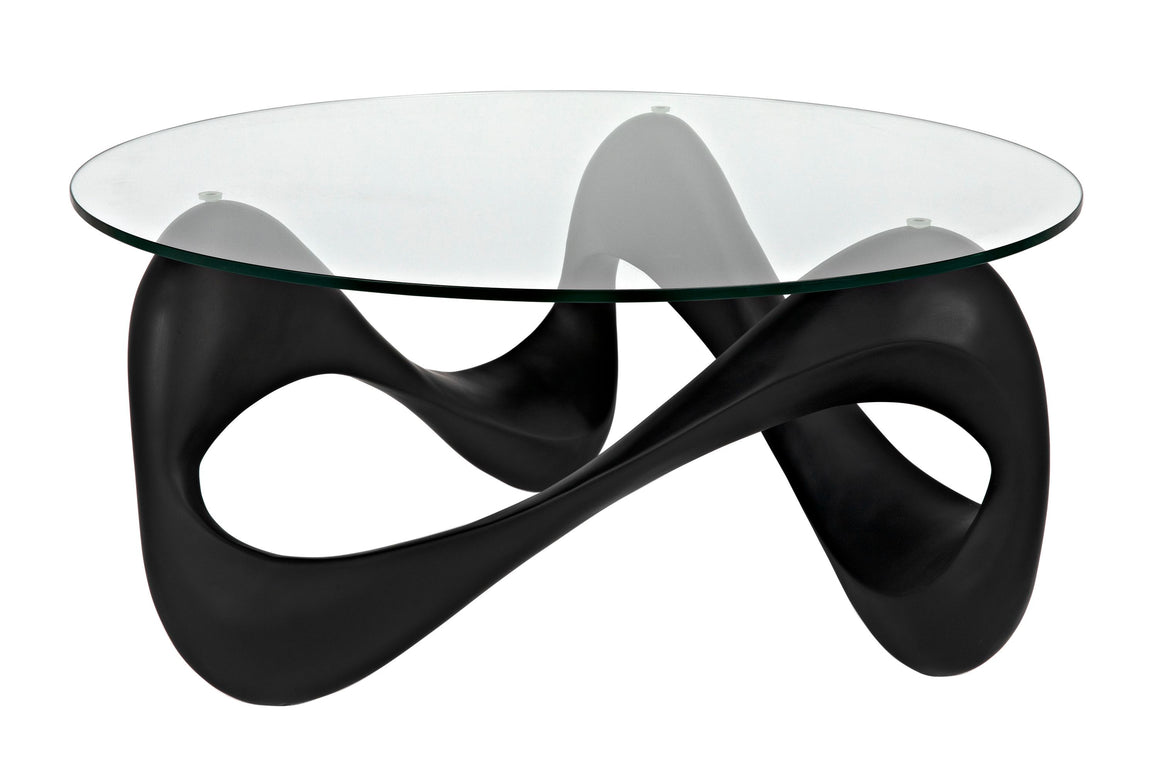 Orion Coffee Table, Black Resin Cement with Glass