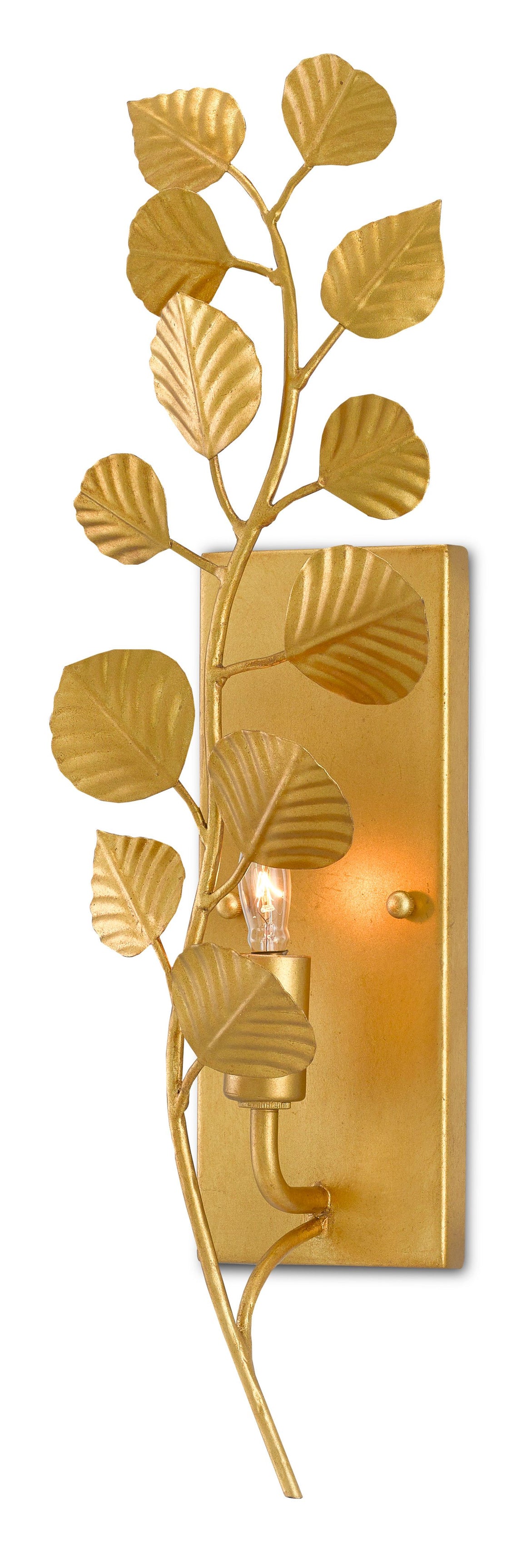 Currey and Company Golden Eucalyptus Wall Sconce - Contemporary Gold Leaf
