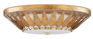 Currey and Company Floris Flush Mount - New Gold Leaf/Milky Glass