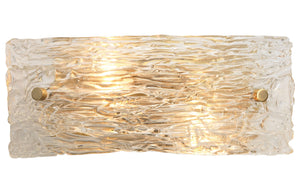 Swan Curved Glass Sconce, Small in Clear Textured Glass & Antique Brass Metal