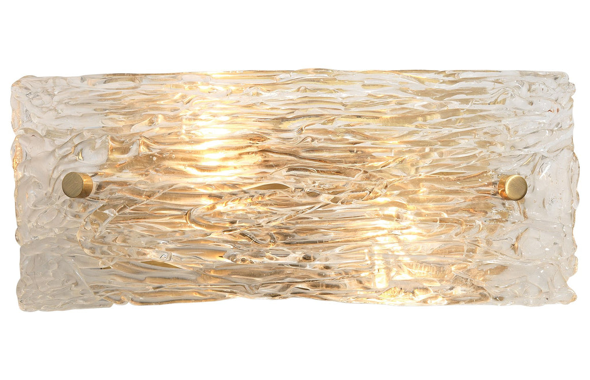Swan Curved Glass Sconce, Small in Clear Textured Glass & Antique Brass Metal