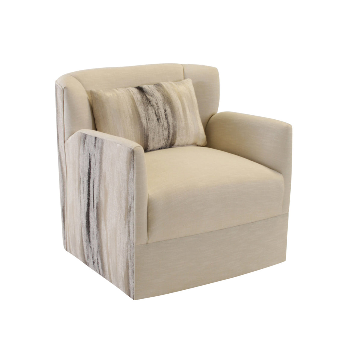 Grace Swivel Chair- Tia Tuxedo &  Bae Porcelain Upholstery