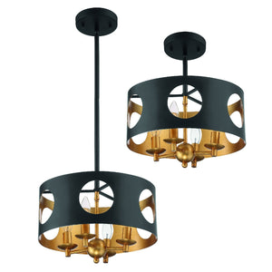 Odelle 4 Light Black & Antique Gold Pendant