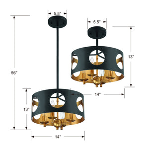 Odelle 4 Light Black & Antique Gold Pendant