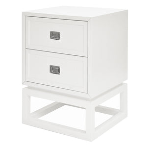 Worlds Away Oliver 2-Drawer Side Table – White Lacquer