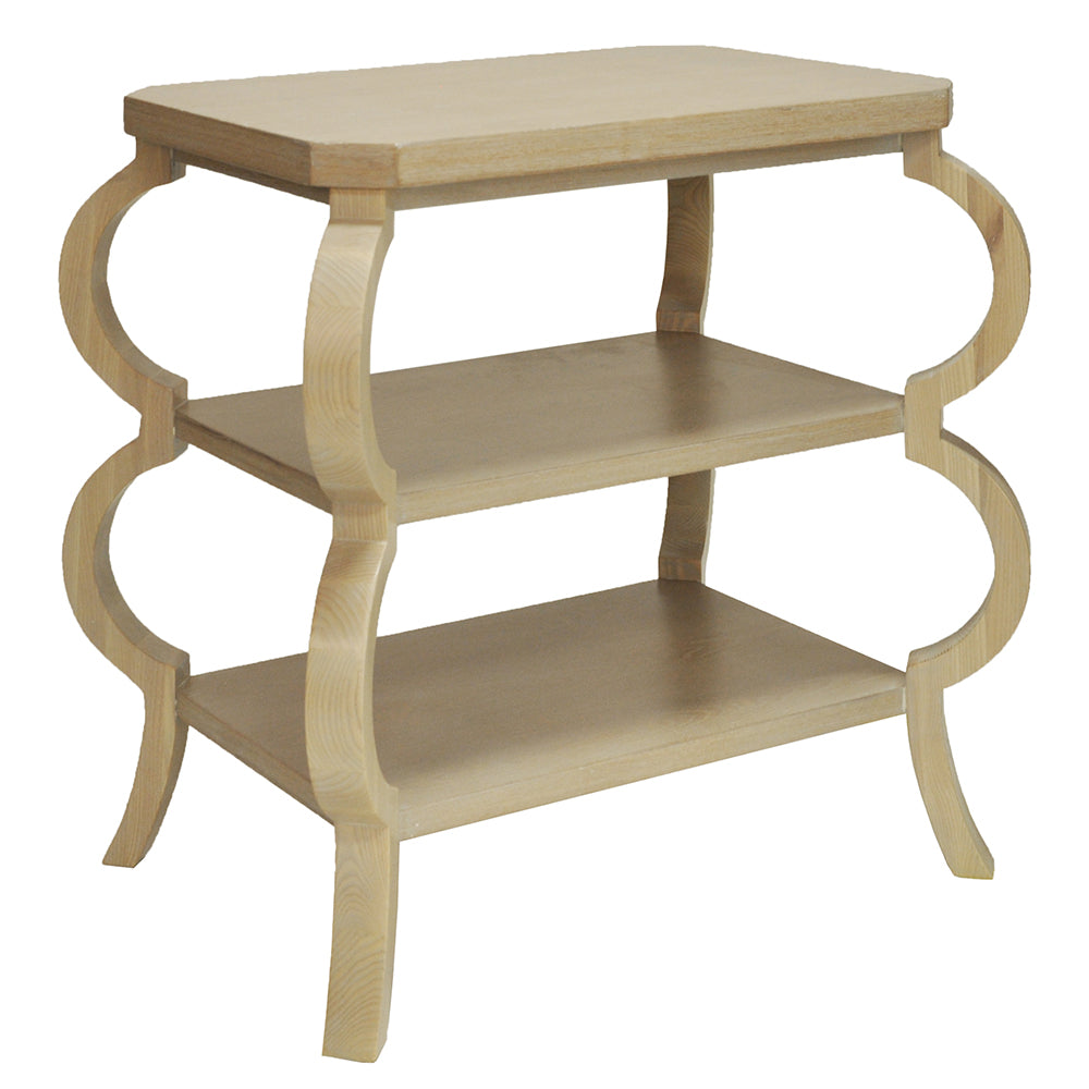 Worlds Away Olive 3 Tier Side Table with Curved Legs  – Cerused Oak