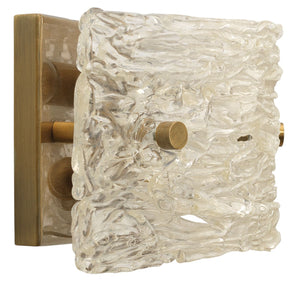 Swan Curved Glass Sconce, Small in Clear Textured Glass & Antique Brass Metal