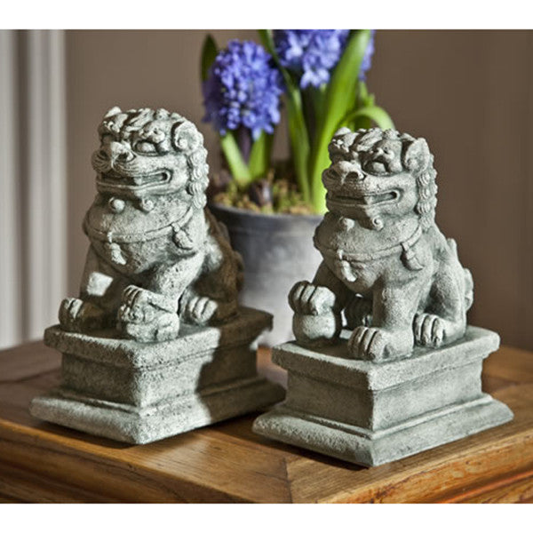 Small Temple Foo Dog Sculptures (Pair) - Alpine Stone Patina