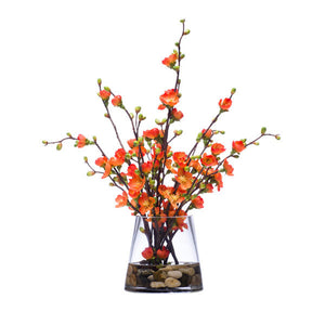 Orange Silk Floral Branch in Clear Vase