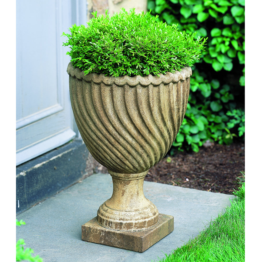 Round Twist Stone Planter - Aged Limestone Patina