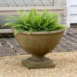 Round Footed Stone Planter - Aged Limestone Patina