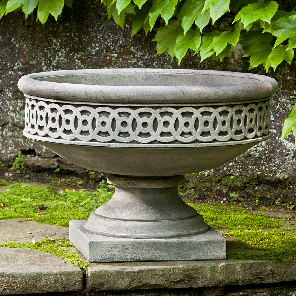 Low Fretwork Urn Planter - Alpine Stone Patina