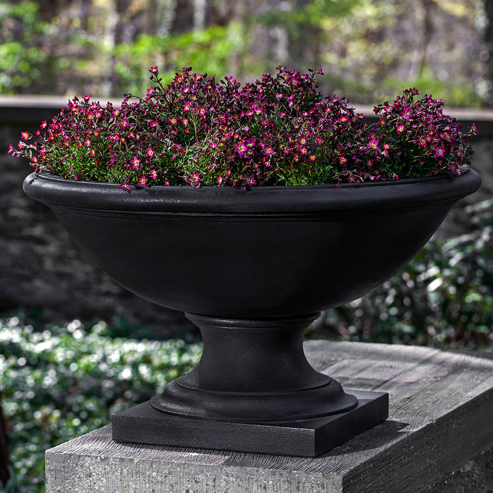 Low Footed Stone Planter - Dark Nero Nuovo Patina