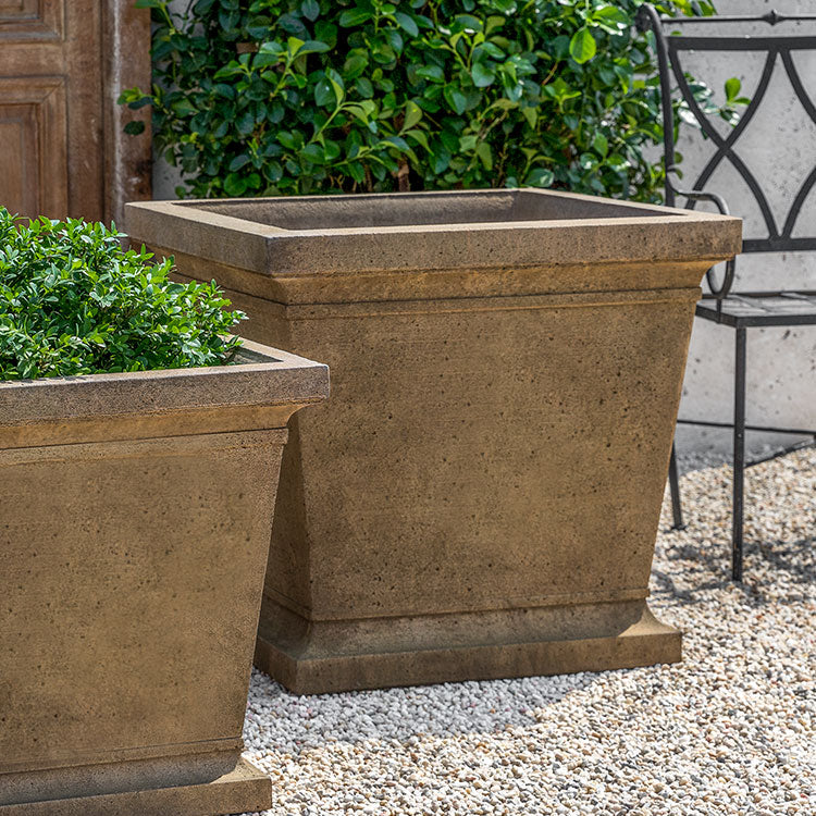 large stone plant pots Large Cast Stone Tapered Square Planter - Aged Limestone (Additional P