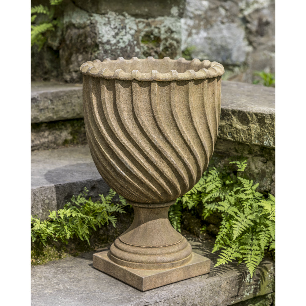 Cast Stone Small Spiraled Urn Planter - Aged Limestone (Additional Patinas Available)