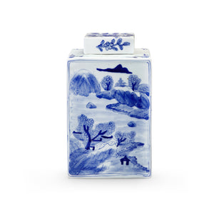 Square Jar in Blue and White | Peony Collection | Villa & House