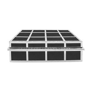 Worlds Away Percy Rectangular Box - Black Leather with Nickel Grid
