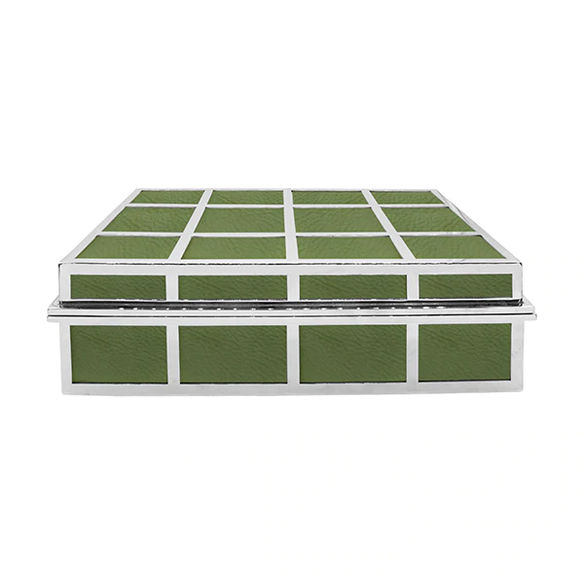 Worlds Away Percy Rectangular Box - Olive Green Leather with Nickel Grid