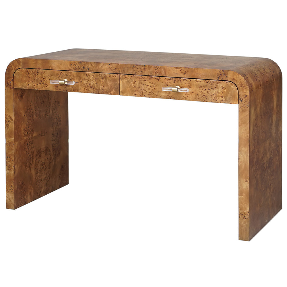 Worlds Away Petra Waterfall Edge 2-Drawer Desk - Dark Burl Wood