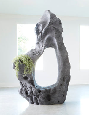 Colossal Cast Stone Sculpture, Single Hole, Charcoal Stone