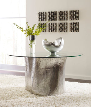 Log Dining Table, 60" Glass Top, Silver Leaf