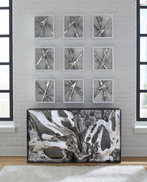 Framed Branches Wall Tile, White, Silver Leaf