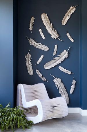 Feathers Wall Art, Small, Silver Leaf, Set of 2