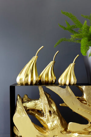 Hand Dipped Pears Set of 3, Gold Leaf