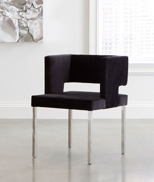 Raffia Dining Chair, Black, Stainless Steel Legs