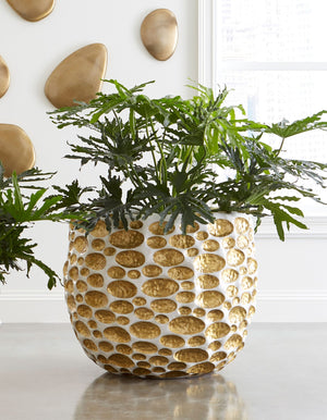 Bubbles Planter, Brass, White, LG