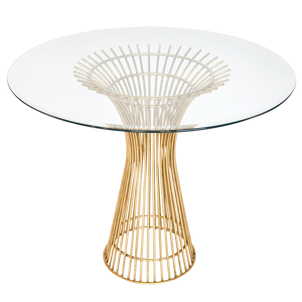 Worlds Away Powell Table with Round Glass Top - Gold Leaf