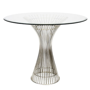 Worlds Away Powell Table with Round Glass Top - Stainless Steel